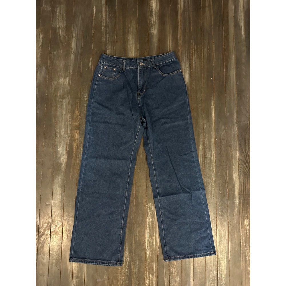Womens Dark Wash Wide Leg High Waisted Denim Jeans Indigo Blue Relaxed Fit